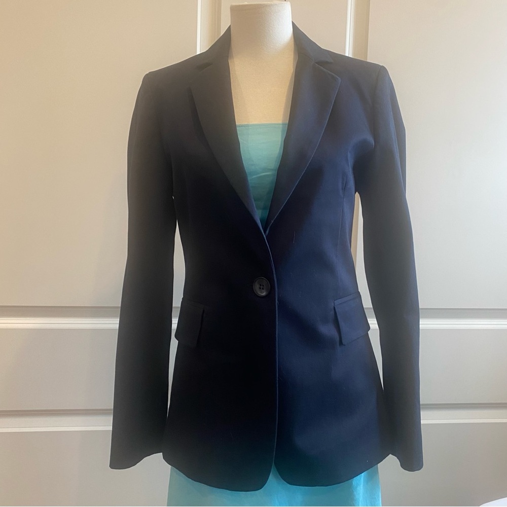 IRIS & INK Navy One Button Cotton Blazer